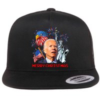 Joe Biden Confused Patriotic Merry Christmas For 4th Of July Flat Bill Trucker Hat