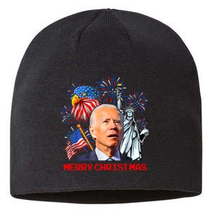 Joe Biden Confused Patriotic Merry Christmas For 4th Of July Sustainable Beanie