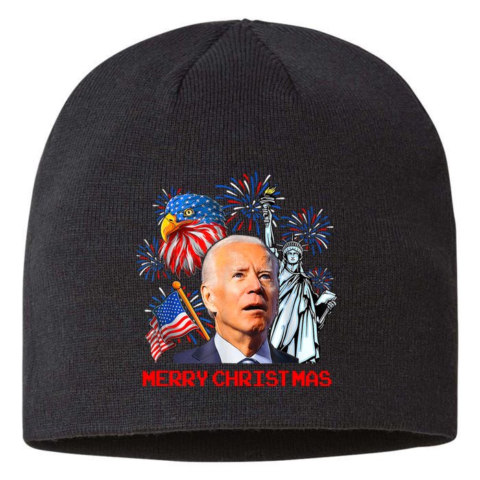 Joe Biden Confused Patriotic Merry Christmas For 4th Of July Sustainable Beanie