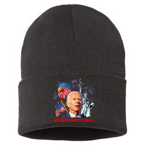 Joe Biden Confused Patriotic Merry Christmas For 4th Of July Sustainable Knit Beanie