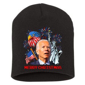 Joe Biden Confused Patriotic Merry Christmas For 4th Of July Short Acrylic Beanie