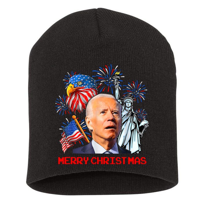 Joe Biden Confused Patriotic Merry Christmas For 4th Of July Short Acrylic Beanie