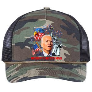 Joe Biden Confused Patriotic Merry Christmas For 4th Of July Retro Rope Trucker Hat Cap