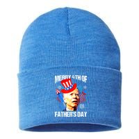 Joe Biden Confused Merry 4th Of Fathers Day Fourth Of July Sustainable Knit Beanie