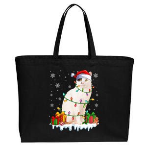 Japanese Bobtail Cat Xmas Light Christmas Kitten Lover Gift Cotton Canvas Jumbo Tote