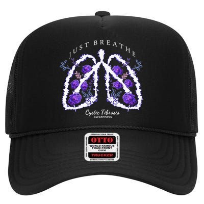 Just Breathe Cystic Fibrosis Awareness High Crown Mesh Back Trucker Hat