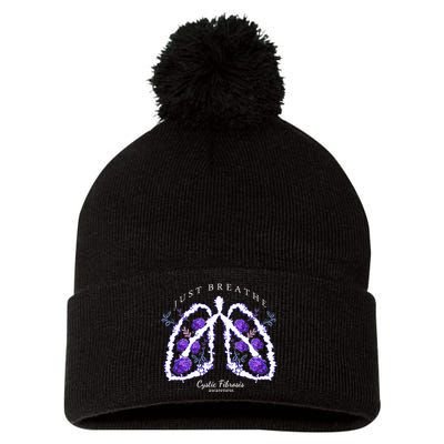 Just Breathe Cystic Fibrosis Awareness Pom Pom 12in Knit Beanie