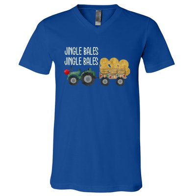 Jingle Bales Christmas Tree Tractor Farmer Farming Family Great Gift V-Neck T-Shirt