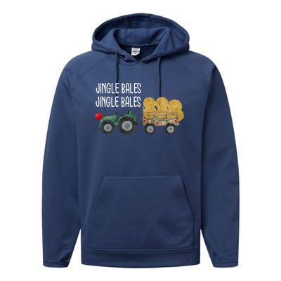 Jingle Bales Christmas Tree Tractor Farmer Farming Family Great Gift Performance Fleece Hoodie