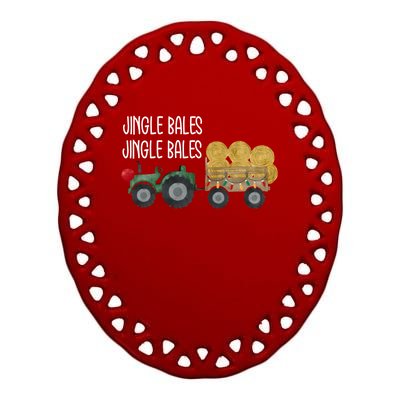 Jingle Bales Christmas Tree Tractor Farmer Farming Family Great Gift Ceramic Oval Ornament