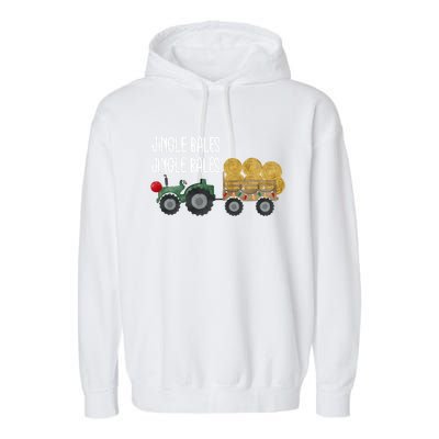 Jingle Bales Christmas Tree Tractor Farmer Farming Family Great Gift Garment-Dyed Fleece Hoodie