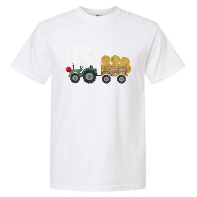 Jingle Bales Christmas Tree Tractor Farmer Farming Family Great Gift Garment-Dyed Heavyweight T-Shirt