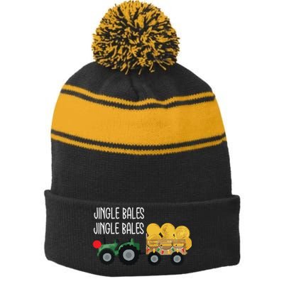 Jingle Bales Christmas Tree Tractor Farmer Farming Family Stripe Pom Pom Beanie