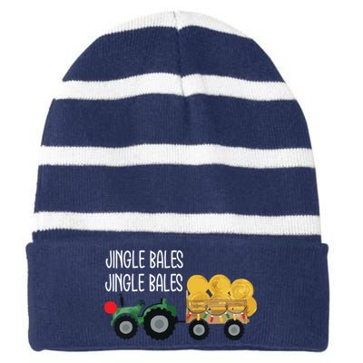 Jingle Bales Christmas Tree Tractor Farmer Farming Family Striped Beanie with Solid Band