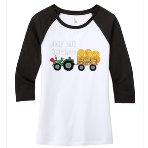 Jingle Bales Christmas Tree Tractor Farmer Farming Family Women's Tri-Blend 3/4-Sleeve Raglan Shirt