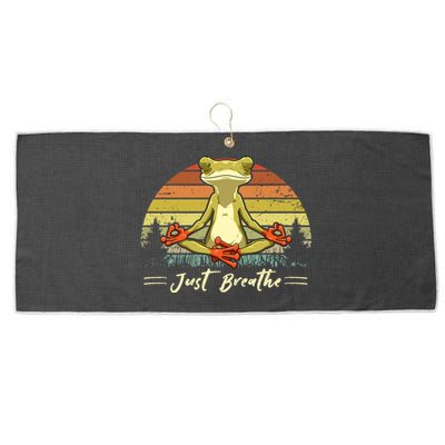 Just Breathe Cool Gift Funny Frog Yoga Meditation Gift Large Microfiber Waffle Golf Towel