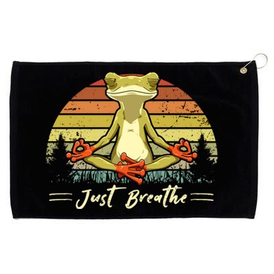 Just Breathe Cool Gift Funny Frog Yoga Meditation Gift Grommeted Golf Towel