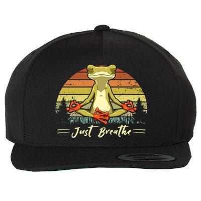 Just Breathe Cool Gift Funny Frog Yoga Meditation Gift Wool Snapback Cap