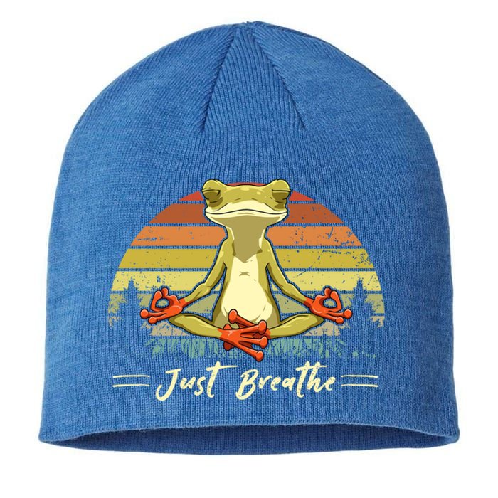 Just Breathe Cool Gift Funny Frog Yoga Meditation Gift Sustainable Beanie