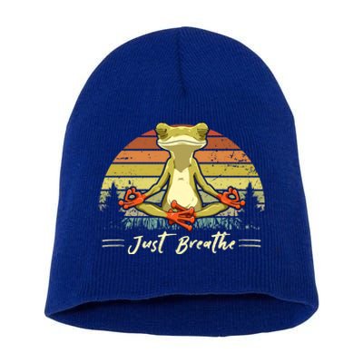 Just Breathe Cool Gift Funny Frog Yoga Meditation Gift Short Acrylic Beanie