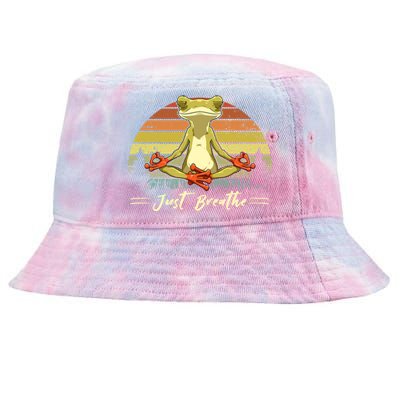 Just Breathe Cool Gift Funny Frog Yoga Meditation Gift Tie-Dyed Bucket Hat