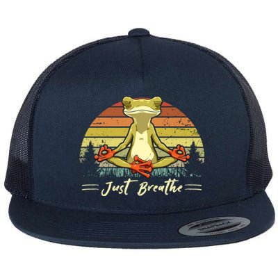 Just Breathe Cool Gift Funny Frog Yoga Meditation Gift Flat Bill Trucker Hat