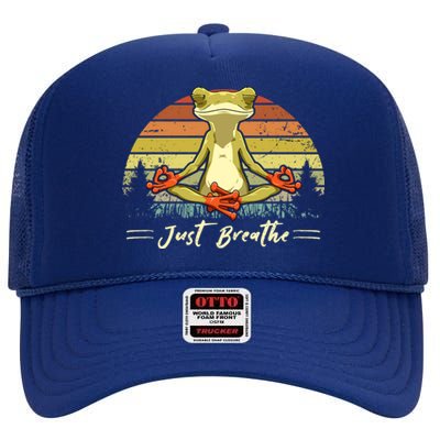 Just Breathe Cool Gift Funny Frog Yoga Meditation Gift High Crown Mesh Back Trucker Hat