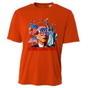 Joe Biden Confused Patriotic Merry Christmas For 4th Of July Cooling Performance Crew T-Shirt