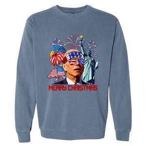 Joe Biden Confused Patriotic Merry Christmas For 4th Of July Garment-Dyed Sweatshirt