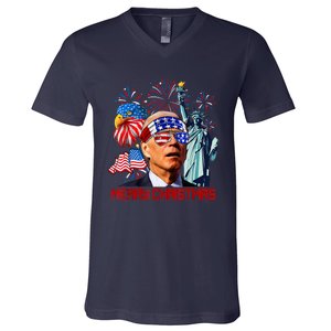 Joe Biden Confused Patriotic Merry Christmas For 4th Of July V-Neck T-Shirt