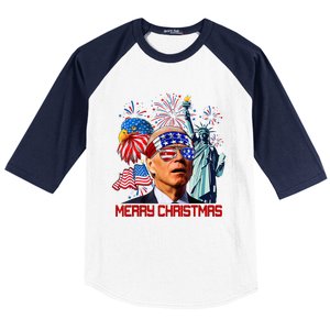 Joe Biden Confused Patriotic Merry Christmas For 4th Of July Baseball Sleeve Shirt