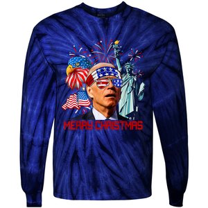 Joe Biden Confused Patriotic Merry Christmas For 4th Of July Tie-Dye Long Sleeve Shirt