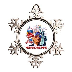 Joe Biden Confused Patriotic Merry Christmas For 4th Of July Metallic Star Ornament