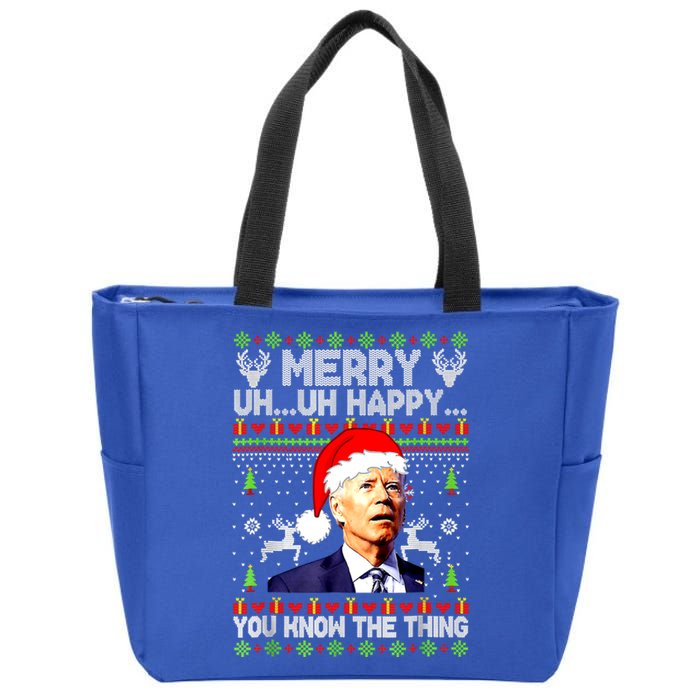 Joe Biden Christmas Merry Uh Uh Happy You Know The Thing Zip Tote Bag