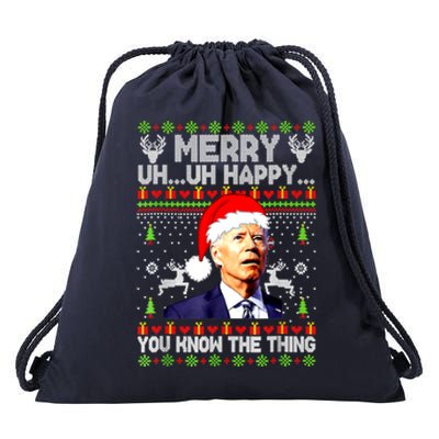 Joe Biden Christmas Merry Uh Uh Happy You Know The Thing Drawstring Bag