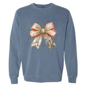 Jesus Birth Christmas Coquette Bow Christian Nativity Scene Garment-Dyed Sweatshirt