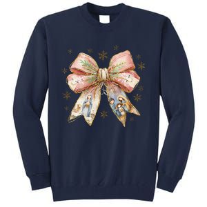 Jesus Birth Christmas Coquette Bow Christian Nativity Scene Tall Sweatshirt