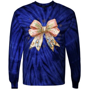 Jesus Birth Christmas Coquette Bow Christian Nativity Scene Tie-Dye Long Sleeve Shirt