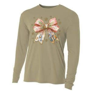 Jesus Birth Christmas Coquette Bow Christian Nativity Scene Cooling Performance Long Sleeve Crew