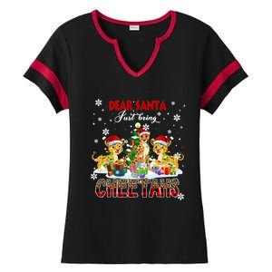 Just Bring Cheetahs Christmas Three Santa Cheetahs Lover Cute Gift Ladies Halftime Notch Neck Tee