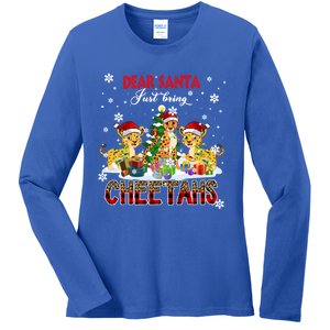 Just Bring Cheetahs Christmas Three Santa Cheetahs Lover Cute Gift Ladies Long Sleeve Shirt