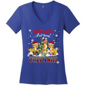 Just Bring Cheetahs Christmas Three Santa Cheetahs Lover Cute Gift Women's V-Neck T-Shirt