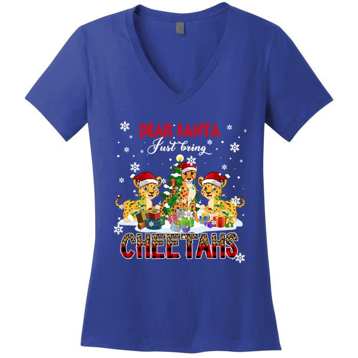 Just Bring Cheetahs Christmas Three Santa Cheetahs Lover Cute Gift Women's V-Neck T-Shirt