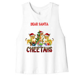 Just Bring Cheetahs Christmas Three Santa Cheetahs Lover Cute Gift Women's Racerback Cropped Tank