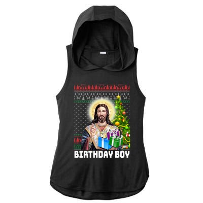 Jesus Birthday Christmas Xmas Holiday Funny Ugly Sweater Cute Gift Ladies PosiCharge Tri-Blend Wicking Draft Hoodie Tank