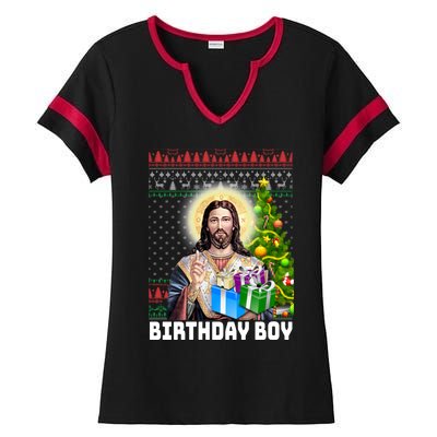 Jesus Birthday Christmas Xmas Holiday Funny Ugly Sweater Cute Gift Ladies Halftime Notch Neck Tee