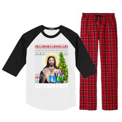 Jesus Birthday Christmas Xmas Holiday Funny Ugly Sweater Cute Gift Raglan Sleeve Pajama Set