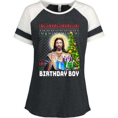 Jesus Birthday Christmas Xmas Holiday Funny Ugly Sweater Cute Gift Enza Ladies Jersey Colorblock Tee