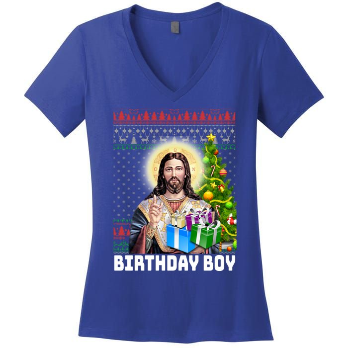 Jesus Birthday Christmas Xmas Holiday Funny Ugly Sweater Cute Gift Women's V-Neck T-Shirt