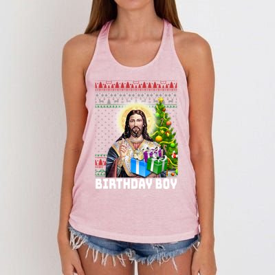 Jesus Birthday Christmas Xmas Holiday Funny Ugly Sweater Cute Gift Women's Knotted Racerback Tank